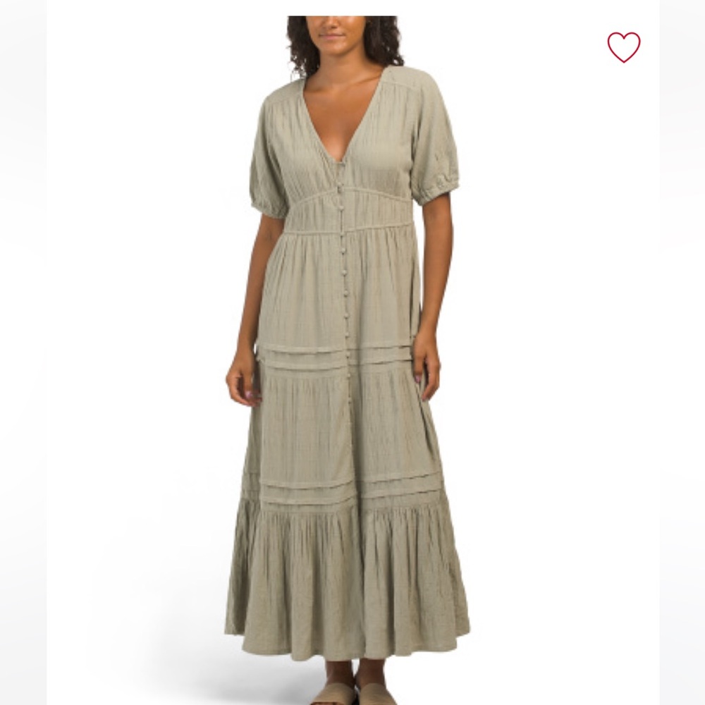 LUCKY BRAND
Linen Tiered Pintuck Button Front Maxi Dress